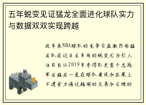 五年蜕变见证猛龙全面进化球队实力与数据双双实现跨越